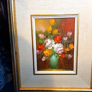 Gold and Red Impressionistic Floral Painting
